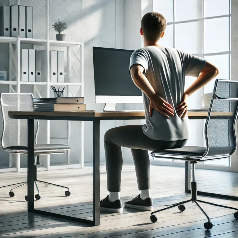 Man Slob Sitting at Desk Poor Posture Health Effects of Sitting Disease Hanging Arrow Pointing at Man.